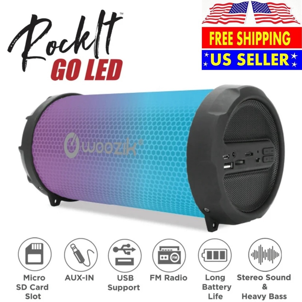 Woozik LOUD BLUETOOTH SPEAKER Portable Wireless Boombox LED Rechargeable Stereo